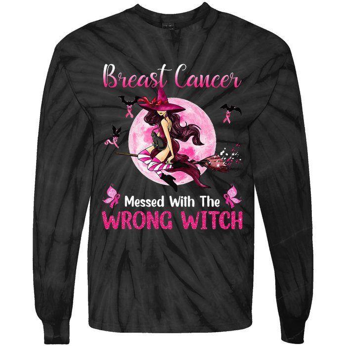 Breast Cancer Messed With The Wrong Pink Witch Hat Halloween Tie-Dye Long Sleeve Shirt