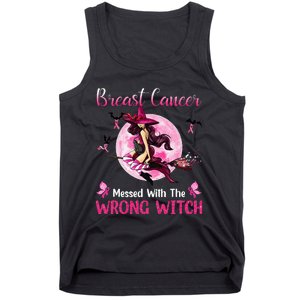 Breast Cancer Messed With The Wrong Pink Witch Hat Halloween Tank Top