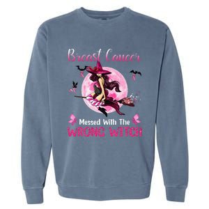 Breast Cancer Messed With The Wrong Pink Witch Hat Halloween Garment-Dyed Sweatshirt