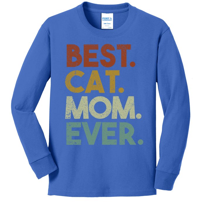 Best Cat Mom Ever Retro Crazy Cat Lady Gift Kids Long Sleeve Shirt