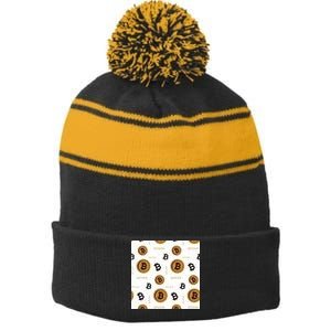 Bitcoin Cryptocurrency Money Stripe Pom Pom Beanie