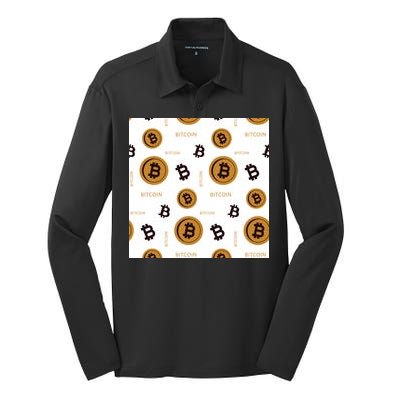 Bitcoin Cryptocurrency Money Silk Touch Performance Long Sleeve Polo