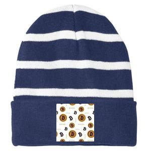 Bitcoin Cryptocurrency Money Striped Beanie with Solid Band