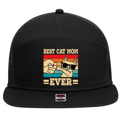 Best Cat Mom Ever Funny Cat Retro Vintage Cat Lover Women 7 Panel Mesh Trucker Snapback Hat