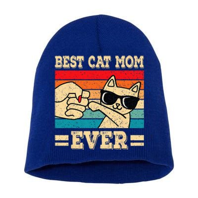 Best Cat Mom Ever Funny Cat Retro Vintage Cat Lover Women Short Acrylic Beanie