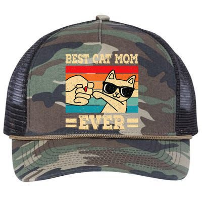 Best Cat Mom Ever Funny Cat Retro Vintage Cat Lover Women Retro Rope Trucker Hat Cap