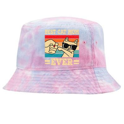 Best Cat Mom Ever Funny Cat Retro Vintage Cat Lover Women Tie-Dyed Bucket Hat