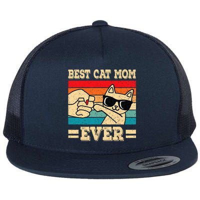 Best Cat Mom Ever Funny Cat Retro Vintage Cat Lover Women Flat Bill Trucker Hat