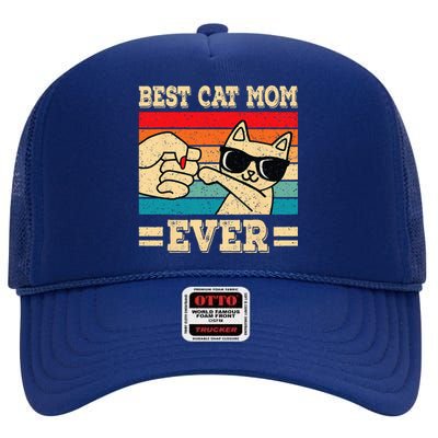 Best Cat Mom Ever Funny Cat Retro Vintage Cat Lover Women High Crown Mesh Back Trucker Hat