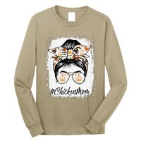 Bleached Chicken Mom Messy Bun Farmer Chicken Mother's Day Long Sleeve Shirt