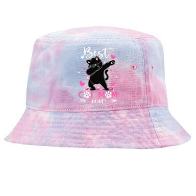 Best Cat Mom Ever Funny Dabbing Black Kitten Mothers Day Tie-Dyed Bucket Hat