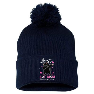 Best Cat Mom Ever Funny Dabbing Black Kitten Mothers Day Pom Pom 12in Knit Beanie