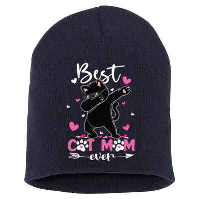 Best Cat Mom Ever Funny Dabbing Black Kitten Mothers Day Short Acrylic Beanie