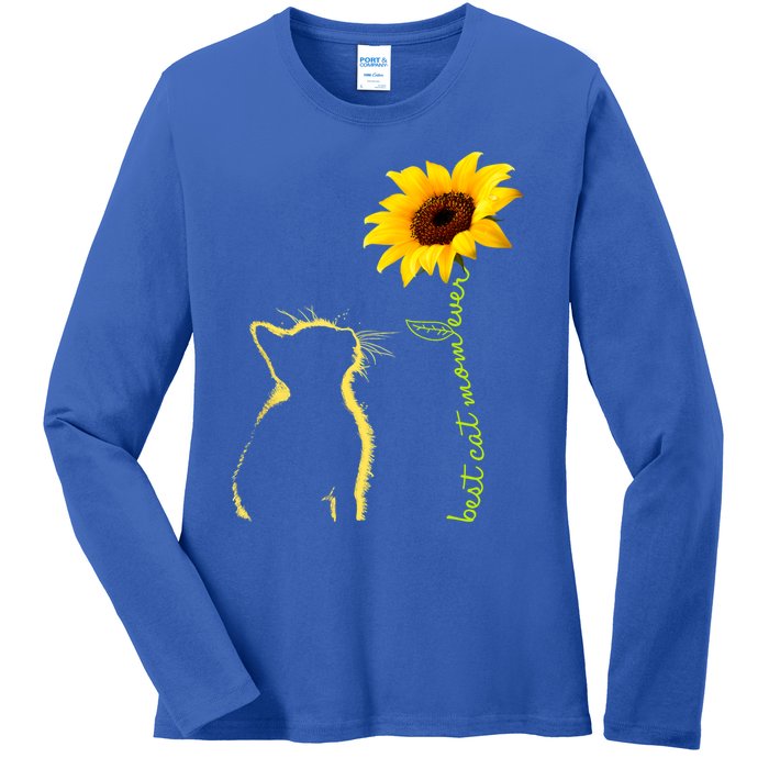 Best Cat Mom Ever Sunflower Mothers Day Gifts For Cat Lover Ladies Long Sleeve Shirt