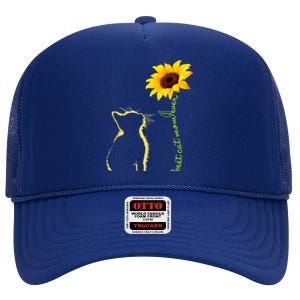 Best Cat Mom Ever Sunflower Mothers Day Gifts For Cat Lover High Crown Mesh Back Trucker Hat