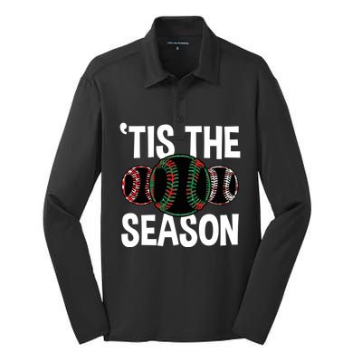 Baseball Christmas Merry Xmas Santa Claus Pitcher Catcher Gift Silk Touch Performance Long Sleeve Polo