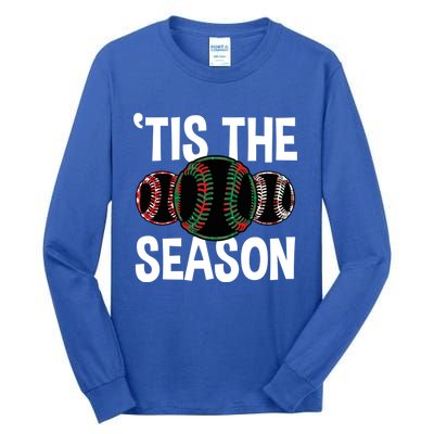 Baseball Christmas Merry Xmas Santa Claus Pitcher Catcher Gift Tall Long Sleeve T-Shirt