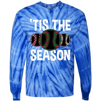 Baseball Christmas Merry Xmas Santa Claus Pitcher Catcher Gift Tie-Dye Long Sleeve Shirt