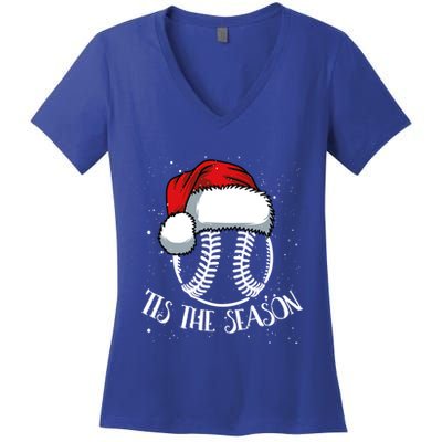 Baseball Christmas Merry Xmas Santa Claus Pitcher Catcher Meaningful Gift Women's V-Neck T-Shirt