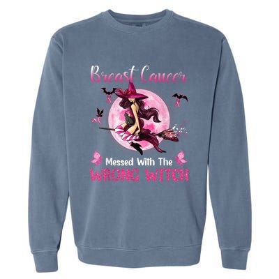 Breast Cancer Messed With The Wrong Pink Witch Hat Halloween Garment-Dyed Sweatshirt