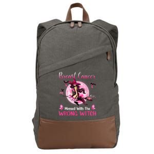 Breast Cancer Messed With The Wrong Pink Witch Hat Halloween Cotton Canvas Backpack