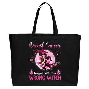 Breast Cancer Messed With The Wrong Pink Witch Hat Halloween Cotton Canvas Jumbo Tote