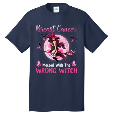 Breast Cancer Messed With The Wrong Pink Witch Hat Halloween Tall T-Shirt