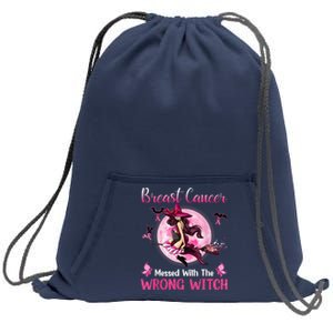 Breast Cancer Messed With The Wrong Pink Witch Hat Halloween Sweatshirt Cinch Pack Bag