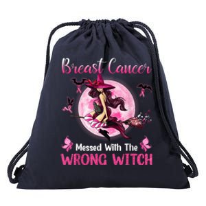 Breast Cancer Messed With The Wrong Pink Witch Hat Halloween Drawstring Bag