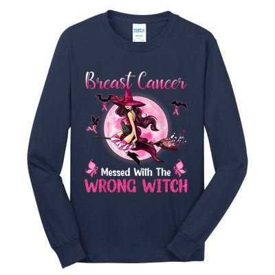 Breast Cancer Messed With The Wrong Pink Witch Hat Halloween Tall Long Sleeve T-Shirt