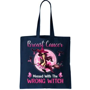 Breast Cancer Messed With The Wrong Pink Witch Hat Halloween Tote Bag