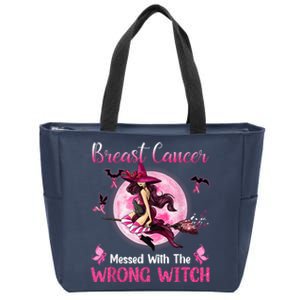 Breast Cancer Messed With The Wrong Pink Witch Hat Halloween Zip Tote Bag