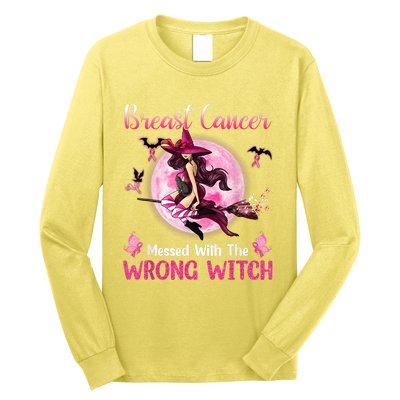 Breast Cancer Messed With The Wrong Pink Witch Hat Halloween Long Sleeve Shirt