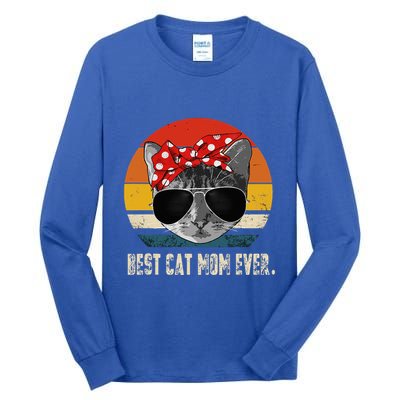 Best Cat Mom Ever Vintage Retro Cat Mommy Cat Mother Tall Long Sleeve T-Shirt