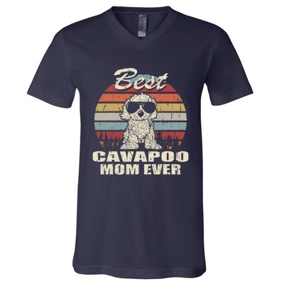 Best Cavapoo Mom Ever Vintage Retro Dog Mom V-Neck T-Shirt