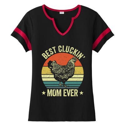 Best Cluckin Mom Ever, Retro Funny Clucking Chicken Farmer Ladies Halftime Notch Neck Tee