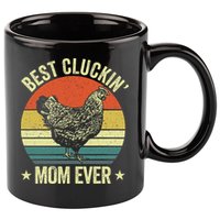Best Cluckin Mom Ever, Retro Funny Clucking Chicken Farmer 11oz C Handle Ceramic Mug