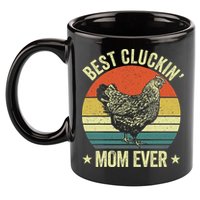 Best Cluckin Mom Ever, Retro Funny Clucking Chicken Farmer 11oz C Handle Ceramic Mug