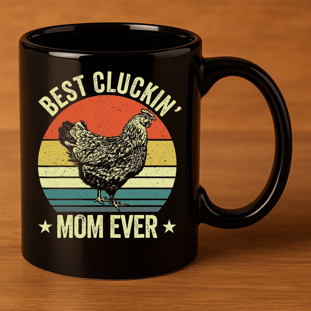 Best Cluckin Mom Ever, Retro Funny Clucking Chicken Farmer 11oz C Handle Ceramic Mug