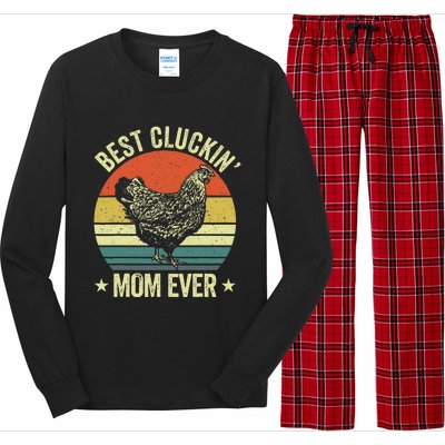 Best Cluckin Mom Ever, Retro Funny Clucking Chicken Farmer Long Sleeve Pajama Set