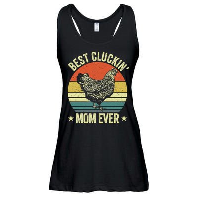 Best Cluckin Mom Ever, Retro Funny Clucking Chicken Farmer Ladies Essential Flowy Tank