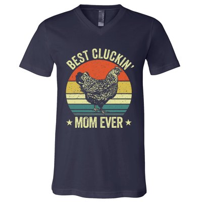 Best Cluckin Mom Ever, Retro Funny Clucking Chicken Farmer V-Neck T-Shirt