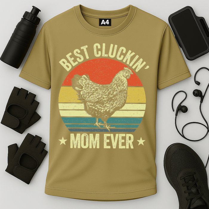 Best Cluckin Mom Ever, Retro Funny Clucking Chicken Farmer Cooling Performance Crew T-Shirt