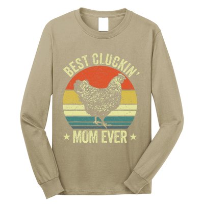 Best Cluckin Mom Ever, Retro Funny Clucking Chicken Farmer Long Sleeve Shirt