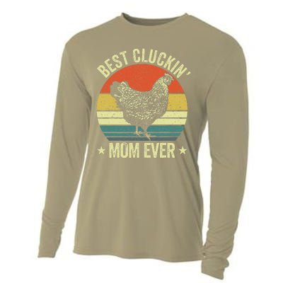 Best Cluckin Mom Ever, Retro Funny Clucking Chicken Farmer Cooling Performance Long Sleeve Crew