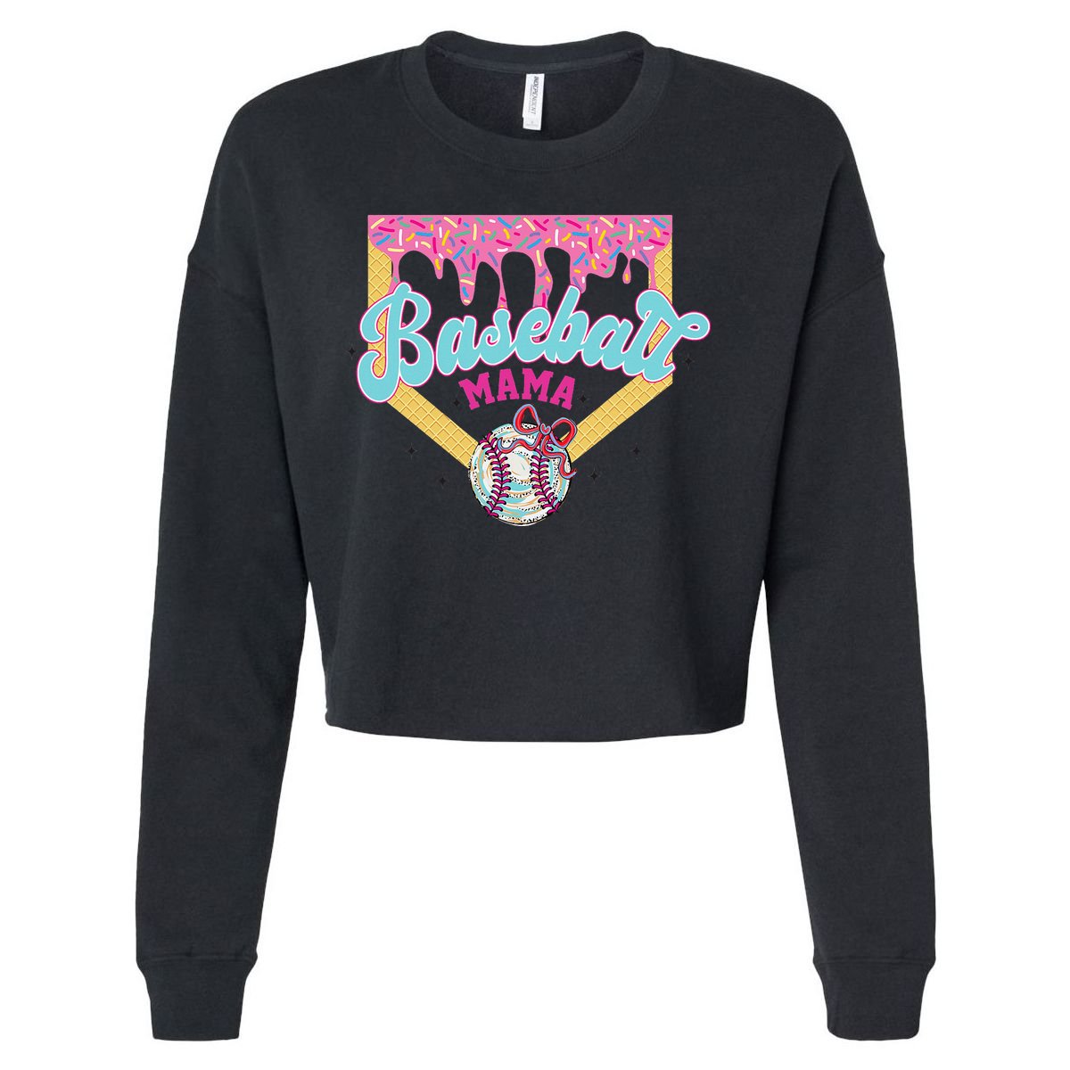 Baseball Cute Mama Ice Cream Cute Baseball Mom Gift Cropped Pullover Crew