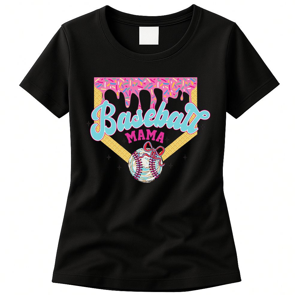 Baseball Cute Mama Ice Cream Cute Baseball Mom Gift Womens T-Shirt