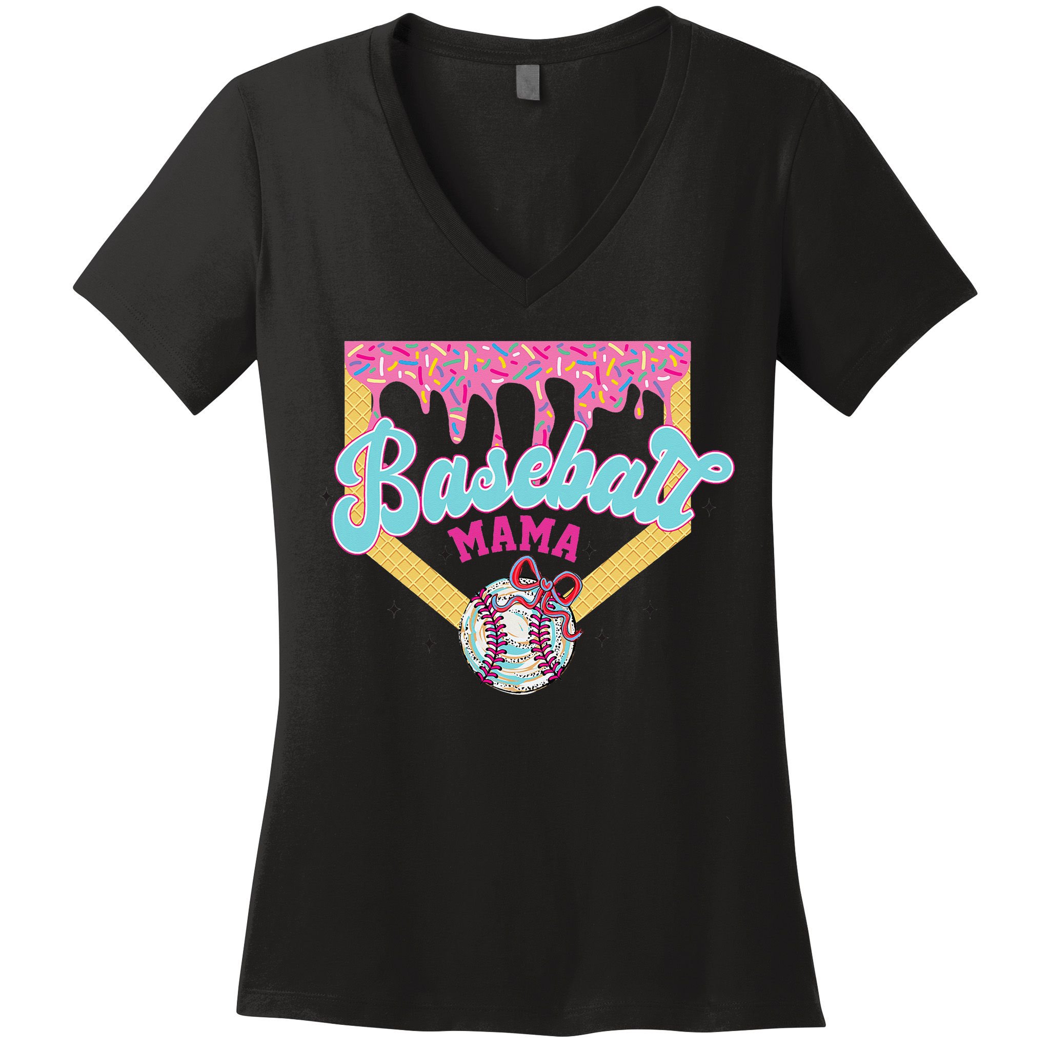 Baseball Cute Mama Ice Cream Cute Baseball Mom Gift Women's V-Neck T-Shirt