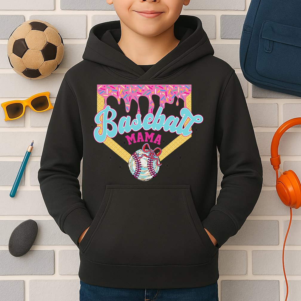 Baseball Cute Mama Ice Cream Cute Baseball Mom Gift Kids Hoodie