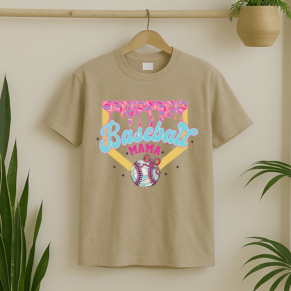 Baseball Cute Mama Ice Cream Cute Baseball Mom Gift T-Shirt